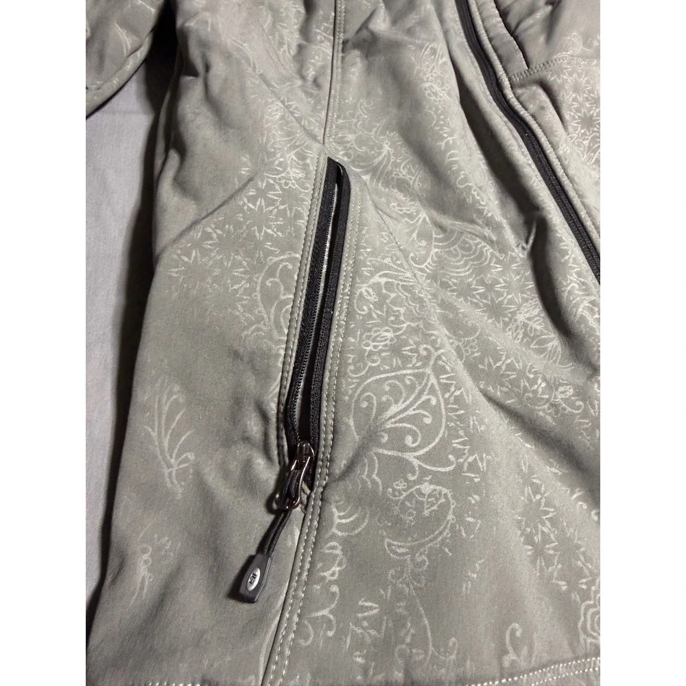 Eddie Bauer Softshell Jacket Womens Medium Grey Good Paisley Floral Full Zip